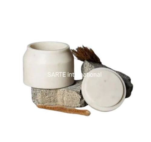 Round Shape Marble Jar - White Marble | Durable Build, Luxurious Look, Handcrafted Art, Smooth Surface, Elegant Patterns, Secure Closure, Natural Materials