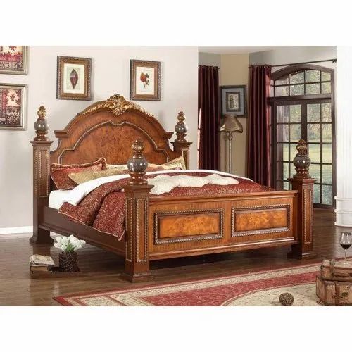 Royal Wooden Double Bed - King Size 6x6.5 Feet, Premium Teakwood, Polished Brown Finish, Designed for Optimum Quality