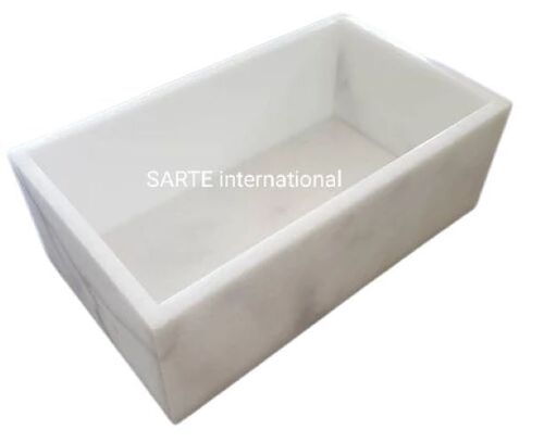 White Color Premium Marble Box - Rectangular Design, Elegant Patterns & Smooth Surface | Handcrafted Art, Durable Build, Portable Handle, Collapsible Tray