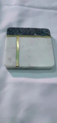 White Marble Coaster Set - 4"x4"x15 mm Premium Quality Green And White Marble Smooth Surface and Durable Build Stain Resistant and Knife-Friendly