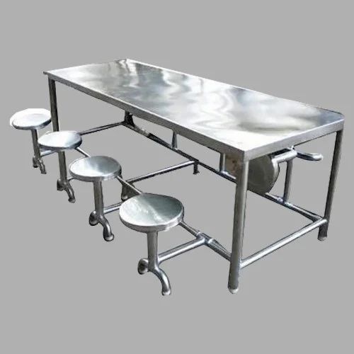 8 Seater Stainless Steel Canteen Dining Table - Color: Silver