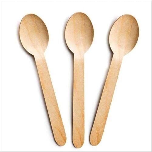 Disposable Wooden Spoons - Biodegradable Wood, Brown Color, Single-use Convenience for Party Use | Pack of 100 Sturdy Eco-friendly Spoons