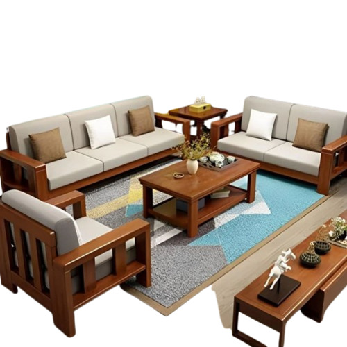 Fabric Sofa Set - L-Shape 6 Seater, Premium Quality Grey Upholstery for Living Room