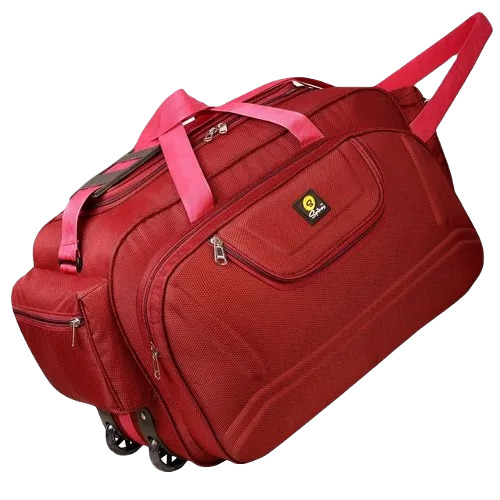 Maroon Duffle Trolley Bag - Polyester, 18 x 8 x 25 Inch | Easy To Carry, Good Quality, Available in Various Colors