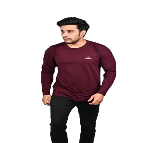 Men's Regular Fit Cotton T-Shirt - Attractive Maroon Pattern | Long Sleeve O-Neck, Available in S, M, L, XL, XXL
