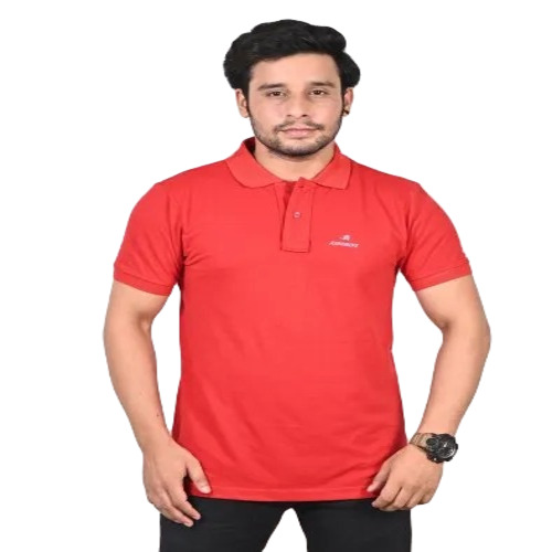 Men Plain Collar T Shirt - Hosiery Fabric, Size: S, M, L, XL, XXL, Color: Red | Regular Fit, Short Sleeves, Attractive Plain Pattern