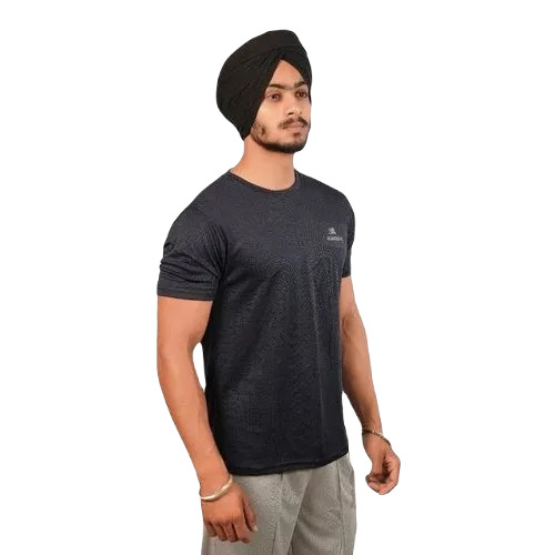 Men Round Neck Polyester T-Shirt - Regular Fit, Short Sleeves, Plain Pattern, Size S-XXL, Black Color | Casual Wear for Adults