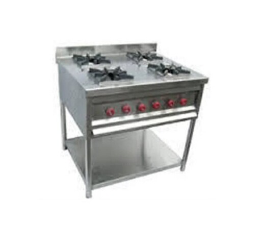 4 Burner Gas Range - LPG | Silver Stainless Steel, Commercial Grade, 4 Burner Configuration