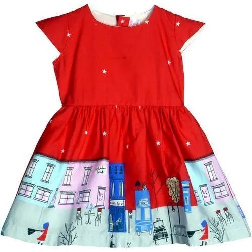 Baby Party Wear Frock - Premium Cotton XXS-S-M Size Red And Multi Color | Lightweight Breathable Soft Fabric with Playful Prints and Sleeveless Design