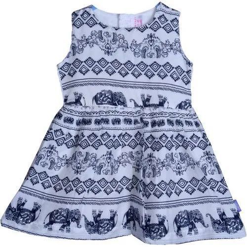 Comfortable To Fit Printed Cotton Frock - Cotton, Plus Size (M, S, XXS), White and Black Color | Sleeveless, Lightweight Feel, Playful Prints, Anti UV, Waterproof, Cool Dry, Breathable Material