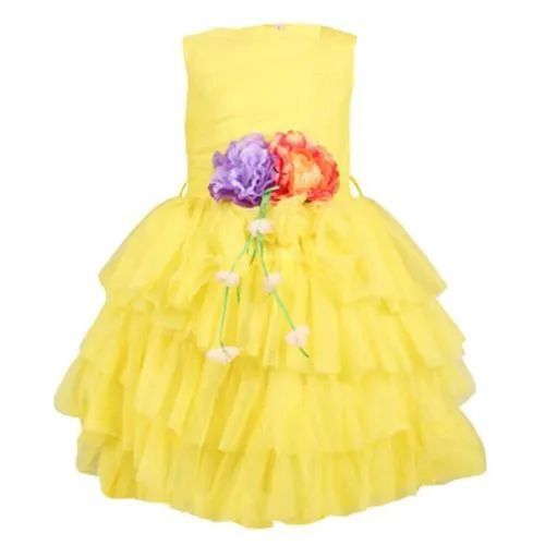 Eco Friendly Kids Cotton Designer Frock - Cotton, Size S, XL, XXL, XXS, Yellow | Sleeveless, Soft Fabric, Comfortable Fit, Lightweight Feel, Playful Prints, Breathable, Anti UV, Quick Dry