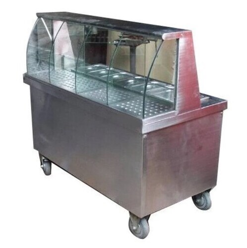 Golgappa Display Counter - Stainless Steel, 4ft Height, Grey Color, 2 Shelves, Polished Finish, Stainless Steel & Glass Features