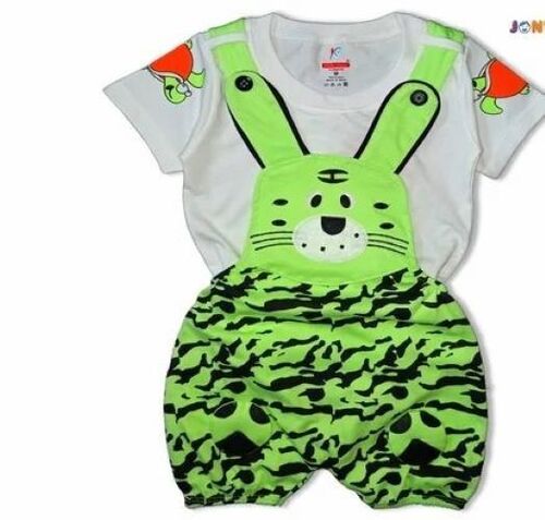 Hosiery Cotton Tshirt And Printed Dungaree Set