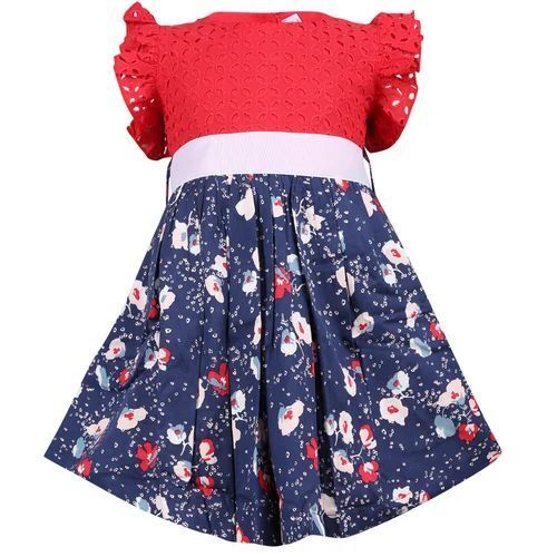 Kids Cotton Party Wear Frock - Cotton, XXS to XXXL, Red And Blue | Sleeveless, Quick Dry, Anti UV, Water Proof, Lightweight, Playful Prints
