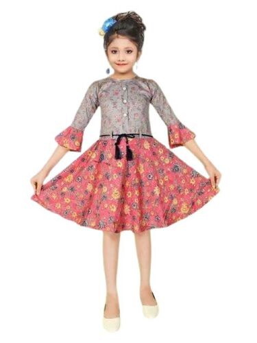 Kids Girl Designer Frock - Cotton M/S/XXS Sizes Red Color | Comfortable Fit Soft Fabric Full Sleeves Breathable Quick Dry Playful Prints