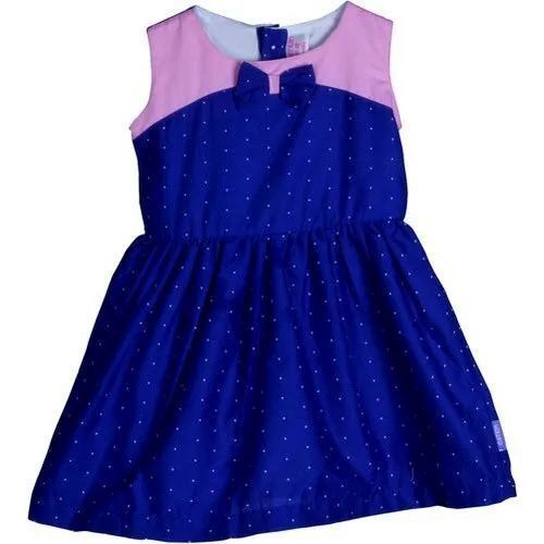 Kids Sleeveless Cotton Frock - Cotton, S-XXXL, Blue And Pink | Quick Dry, Anti UV, Waterproof, Soft Fabric, Comfortable Fit, Playful Prints, Lightweight Feel, Breathable Material