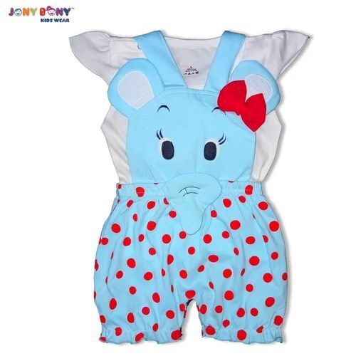 Printed Cotton Dungaree Set With TShirt - Cotton Blend, Sizes XL, XXS, S, M | Blue And White, Quick Dry, Stretchable Fabric, Cool Dry, Cute Prints, Trendy Design, Stylish Combo