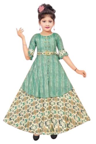 Soft Fabric Kids Girl Designer Frock - Cotton Size XXS S M XL Green And Yellow | Short Sleeves Quick Dry Anti UV Playful Embroidered Prints Breathable Material