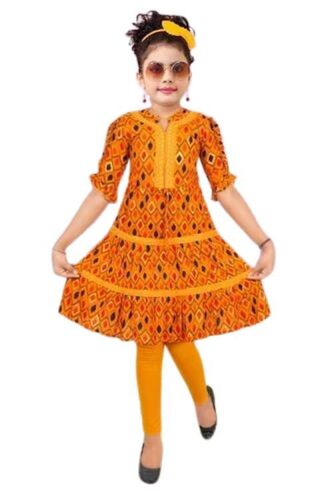 Stylish Look Kids Girl Designer Frock - Cotton Size S/XXS | Anti UV Anti Wrinkle Quick Dry Waterproof Full Sleeves Playful Prints