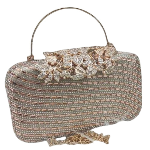 Designer Clutch Bag - Golden Pu With Premium Stone Work | Optimum Quality For Stylish Parties, Attractive Design, Customize Size