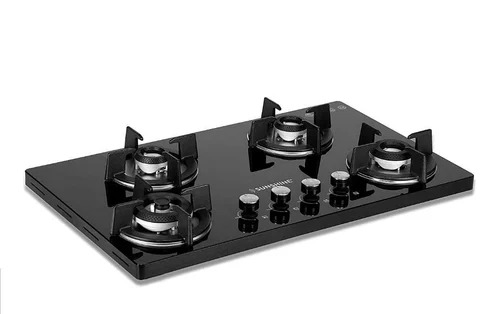 Sunshine Gas Stove - 4 Burner Stainless Steel Automatic Ignition Black Color with Brass Burners and 2 Year Warranty