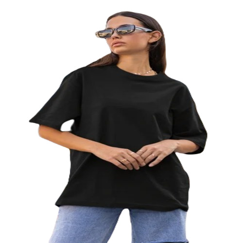 Ladies Cotton T-Shirt - Regular Fit, O-Neck Collar, Black Color, Short Sleeves, Plain Pattern, Available in Sizes S to XXL