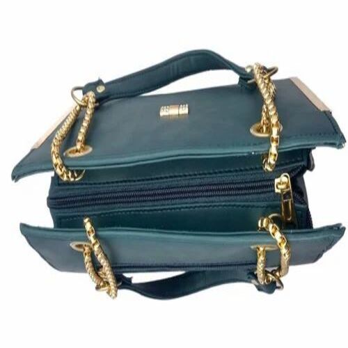 Ladies PU Handbag - 14 X 22 Inch, Peacock Blue/Golden | Premium Quality, Lightweight 220gm Design