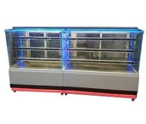 Pastry Display Counter - Stainless Steel And Glass 4 Shelves Square Design With LED Lighting