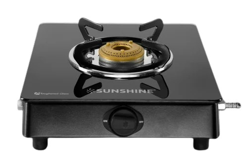 Sunshine Single Burner Gas Stove - Stainless Steel, Brass Burner, Manual Ignition, Black Color, 2 Year Warranty | Ideal for Domestic Use