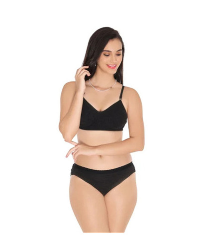 Black Padded Bra & High-Rise Bikini Panty Set - 3/4th Coverage, Plunge Neck Design | Skin-Friendly, Fade Resistant, No Marks, Breathable, Hand Wash Care