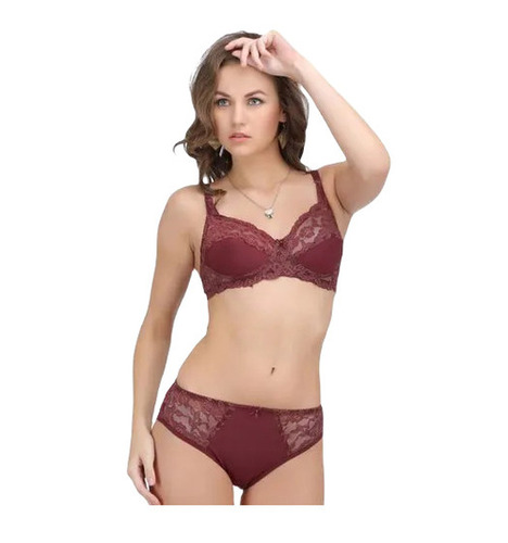 Brown Bra & Bikini Panty Set - Cotton Blend, Size 28-42 | Non-Padded, Plunge Neck, Skin-Friendly, Breathable, Mid-Rise Design, 3/4th Bra Coverage