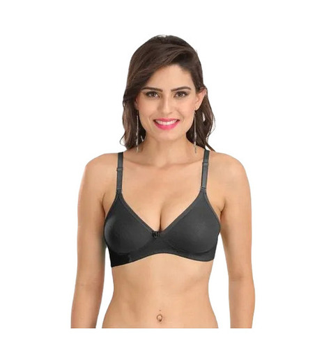 Padded Bra - Cotton Fabric, Size 28-42, Black Color | Breathable, Skin-Friendly, No Marks on Skin, Regular Fit, Plunge Neck, 3/4th Coverage