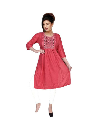 Ladies Kurtis - Cotton Customized Size Peach Color | Stitched Quick Dry Anti Wrinkle Breathable Regular Fit 3-4th Sleeve Style Suitable for Summer and Winter