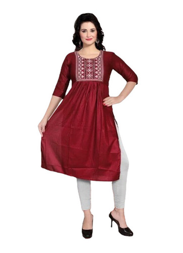 Modern Kurtis - Superior Cotton, Customized Size, Maroon Color | Anti-Wrinkle, Breathable, Quick Dry, Washable, Regular Fit, 3-4th Sleeve, Bohemian Style
