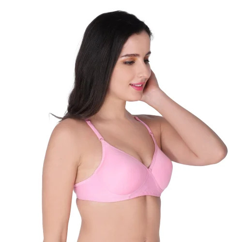 Plain Ladies Bra - Hosiery Blend, Sizes 28-42, Pink | Push Up Design, 3/4th Coverage, Breathable, Skin-Friendly, Regular Fit, Hand Washable