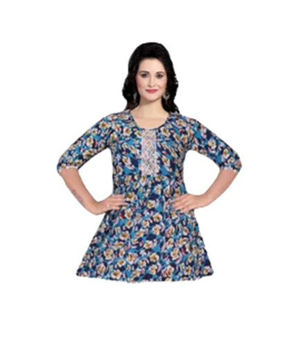 Short Kurti - Cotton, Regular Fit, Multicolor Printed | Quick Dry, Anti-wrinkle, Breathable, 3-4th Sleeve, Round-neck, Casual Style