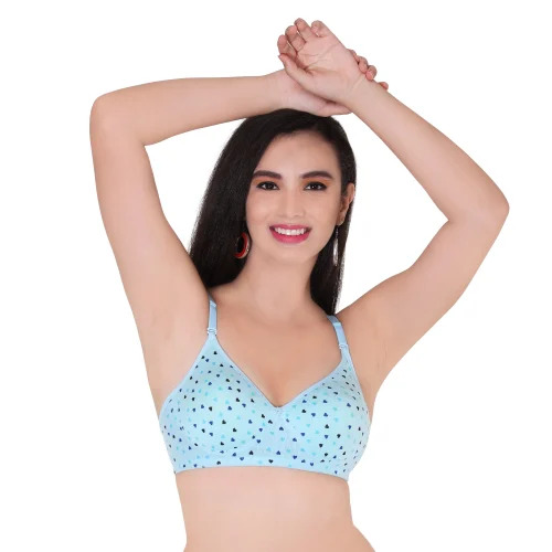 Sky Blue Printed Bra - Padded, Sizes 28-42 | Elastic Underwired Sleeveless Design, Plunge Neck, Breathable, Skin-Friendly Fit