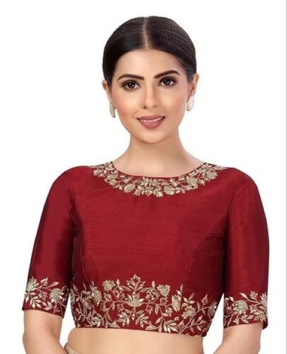 Designer Blouse - Premium Silk Fabric, Xxs To L Sizes, Mehroon Color | Stylish Neckline, Fitted Silhouette, Elegant Back Design, Embellished Details, Comfortable Fit, Anti-wrinkle, Breathable
