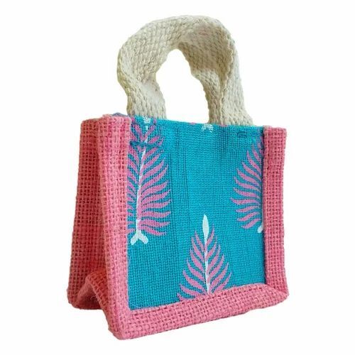 Jute Mini Gift Bag - Premium Quality, Customized Design, Multi Color with Printed Pattern, Handled Style, Unisex