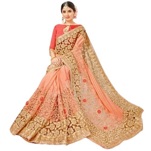 Ladies Designer Saree - Premium Silk Orange with Luxurious Texture | Intricate Zari Work Bold Color Palette Elegant Drape Heavy Pallu Design
