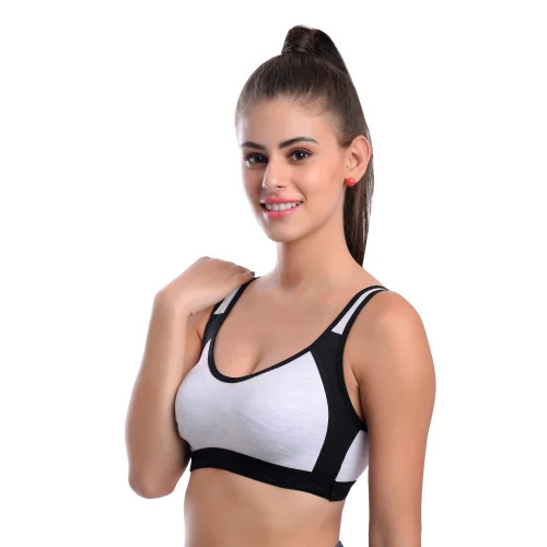 Sports Bra - Cotton Sizes 28-42 | White and Black Thick Strap Breathable Skin-Friendly Full Coverage Hand Wash Fade and Wrinkle Resistant