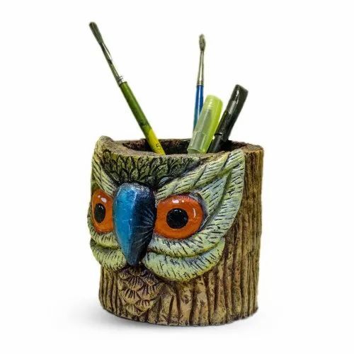 Premium Quality Paper Pulp Pen Stand - 10cm X 9cm, Brown Matte Finish, Handmade, Eco-friendly, Ideal For Home Office School