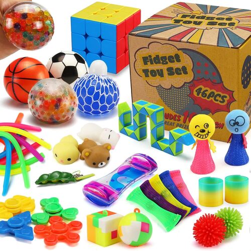 46-Piece Sensory Fidget Toys Set - Non-Toxic PVC & Silicone Portable Stress Relief for All Ages Party Favors and Classroom Rewards