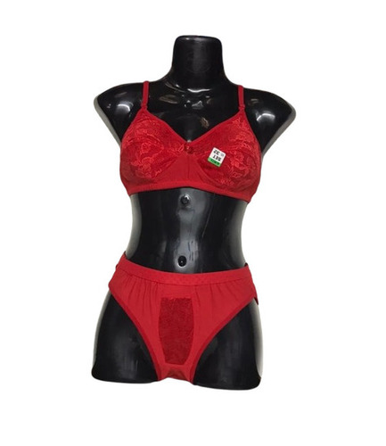 Bra & Panty Set - Non-Padded Plunge Neck Bra with 3/4th Coverage and Mid-Rise Hipster Panty Skin-Friendly & Breathable Fabric Fade & Wrinkle Resistant in Classic Red
