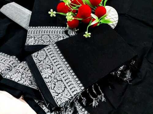 Broad Border Half Silk Sarees - Color: Black