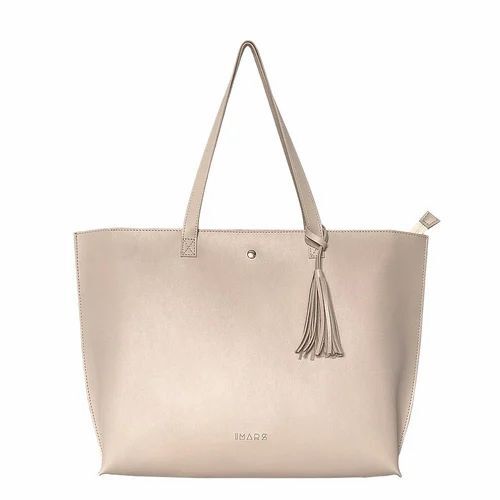 Classic Beige Tote Bag - Premium PU Leather, Zipper Closure | Optimum Quality, Customizable Size, Plain Design