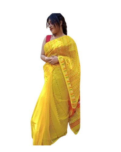 Jamdani Saree - Cotton Silk, 5.5 Meter Length, Yellow, Fade & Wrinkle Resistant, Lightweight & Breathable for Casual Wear