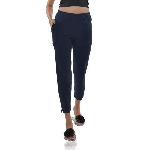 Ladies Navy Blue Cotton Pant - Narrow Fit, Double Pockets | Comfortable Fit, Moisture-Wicking, Breathable, Lightweight Design, Stylish Look