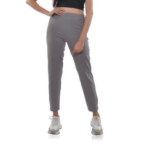 Ladies Premium Cotton Pant - Cotton, Grey, Narrow Fit , Comfortable Fit, Moisture-Wicking, High Waistband, Breathable, Lightweight, Stylish Look, Flexible Movement, Double Pockets