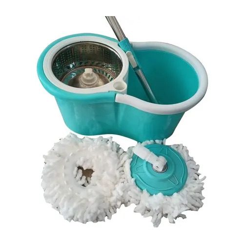 Microfiber Mop Bucket Set - 10 Liter Capacity, Adjustable Handle, 2 Refill Pads Included | Durable Green Plastic for Efficient Floor Cleaning